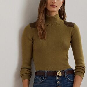 Lauren Ralph Lauren Women's Faux-Leather-Trim Ribbed Turtleneck
